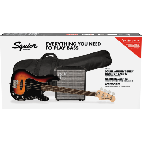 SQUIER AFFINITY PACK PJ-BASS LRL 3TS + RUMBLE 15 + NAVLAKA + PRIBOR BAS GITARA