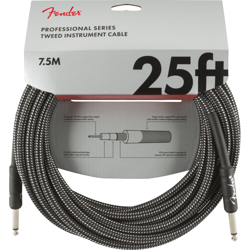 FENDER INSTRUMENT PRO 25' GREY TWEED 7,5 m KABEL