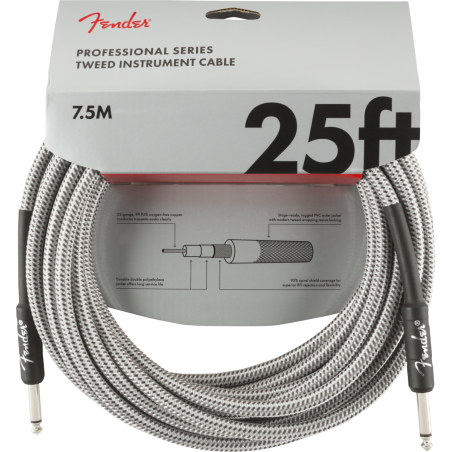 FENDER INSTRUMENT PRO 25' WHITE TWEED 7,5 m KABEL