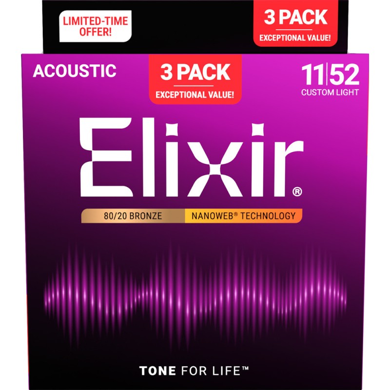 ELIXIR GITARA AKUSTIČNA 11-52 3 PACK ŽICE