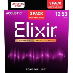 ELIXIR GITARA AKUSTIČNA 12-53 NANOWEB 3 PACK ŽICE