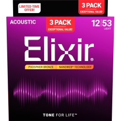 ELIXIR GITARA AKUSTIČNA 12-53 NANOWEB Phosphor Bronze 3 PACK ŽICE