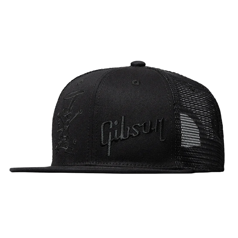 GIBSON SLASH SKULLY TRUCKER HAT ALL BLACK KAPA