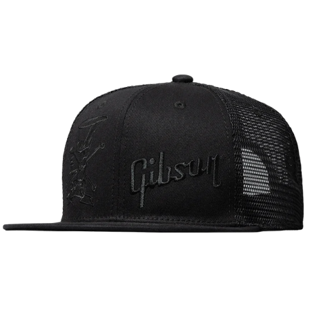GIBSON SLASH SKULLY TRUCKER HAT ALL BLACK KAPA