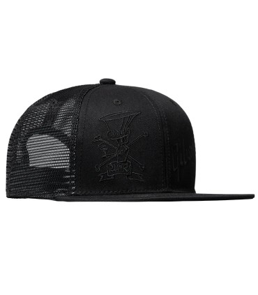 GIBSON SLASH SKULLY TRUCKER HAT ALL BLACK KAPA