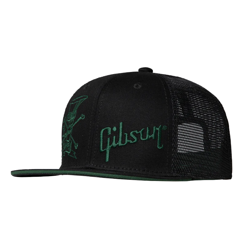 GIBSON SLASH SKULLY TRUCKER HAT BLACK/GREEN KAPA